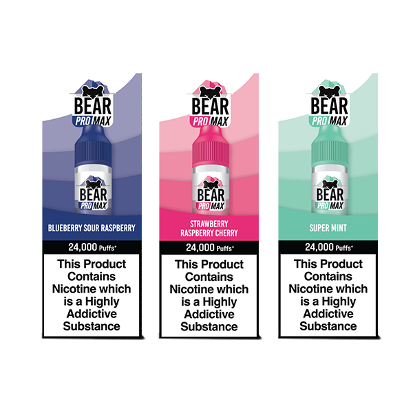 Bear Pro Max 75ml Longfill Bar Series includes 4X 20mg Bar Salts